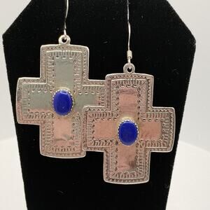 Southwestern Lapis and Sterling Silver Cross Earrings